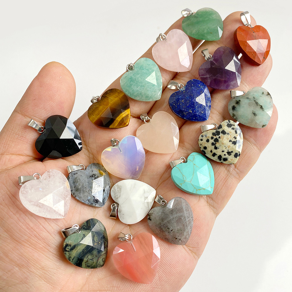 Crystal Pendant Necklace Natural Stone - 1 Stück 20mm Facettierter Herzanhänger Naturstein