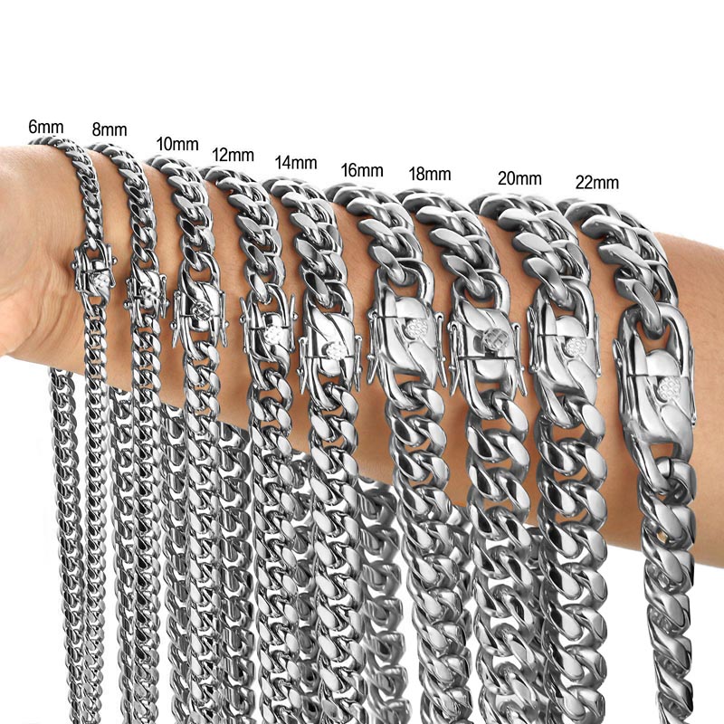 Cuban Link Chain 12Mm - 316l Edelstahl Miami Bordstein kubanische Kettenglied