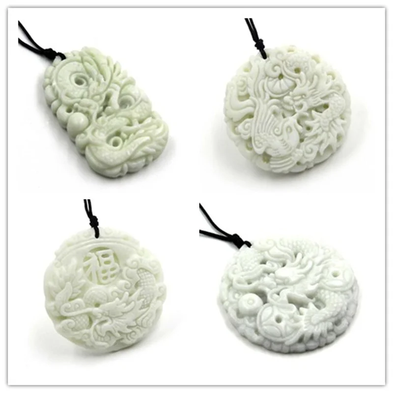 Necklaces - Natürliche Weiße jade Dragon Phoenix Anhänger