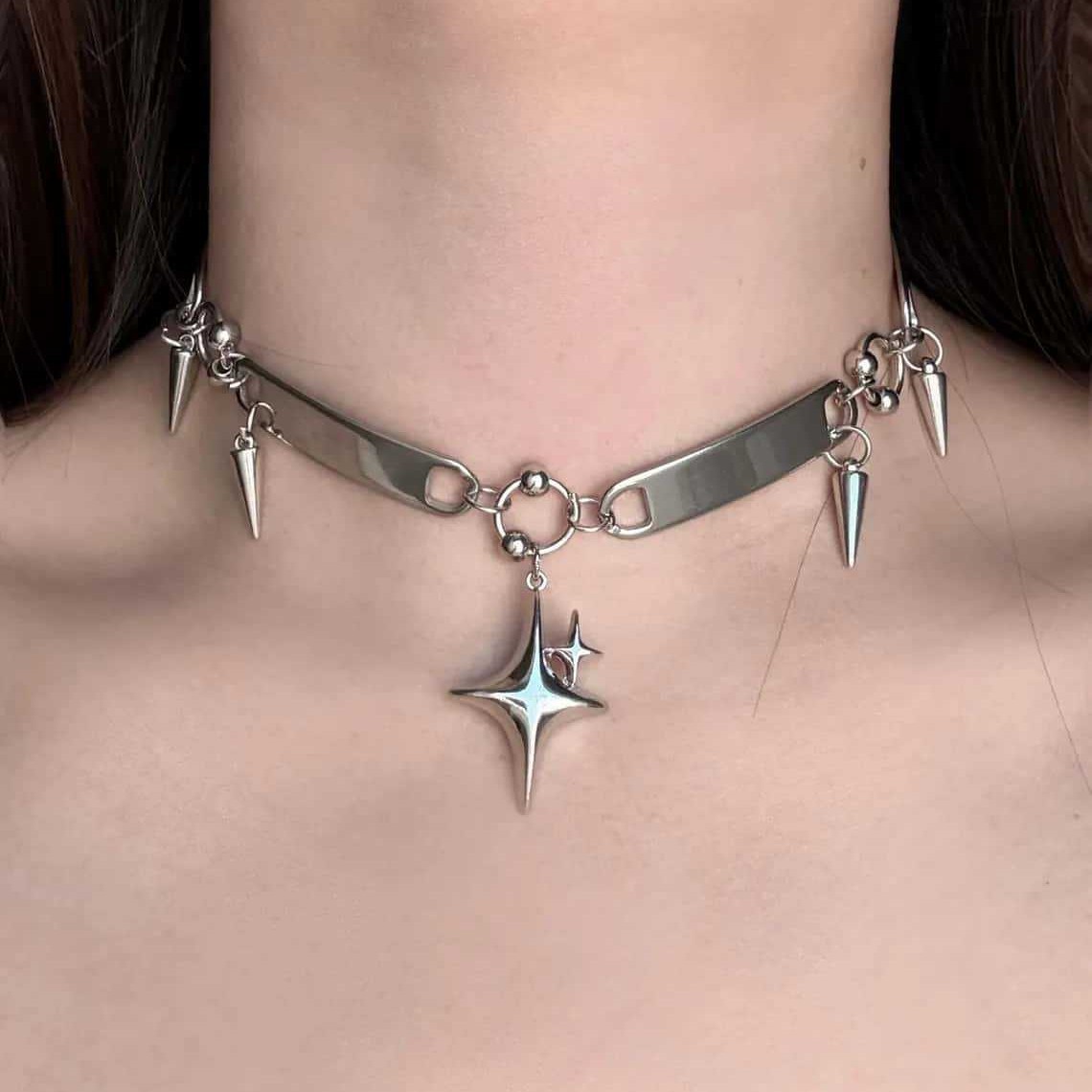 Goth Punk Spike Choker - Punk Star Nietenhalskette, Rock-Schmuck, Y2k-Accessoire, Hippie,