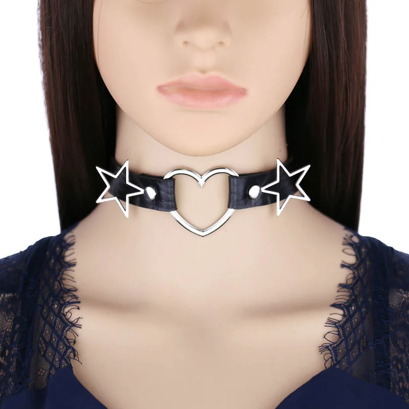 Goth Punk Spike Choker - Decopunk Punk PU Leder Herz Sterne