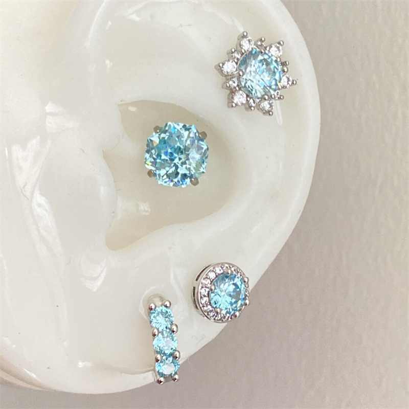 Body Jewelry - 1PCS Shiny Blue Zirkon Edelstahl Ohr