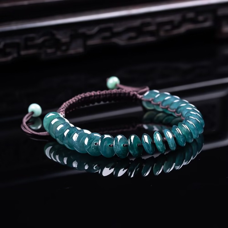 Bracelets - Natürliches Echtes Smaragd-Blaues Wasser-Abakus-Perlen-Armband Myanmar Jadeit