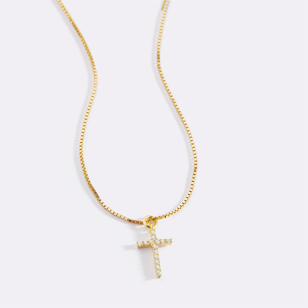 Cross Pendant Necklace Gold - Diamant-Pavé-Kreuz-Halskette, personalisierte 18K vergoldete Kette, luxuriöser,