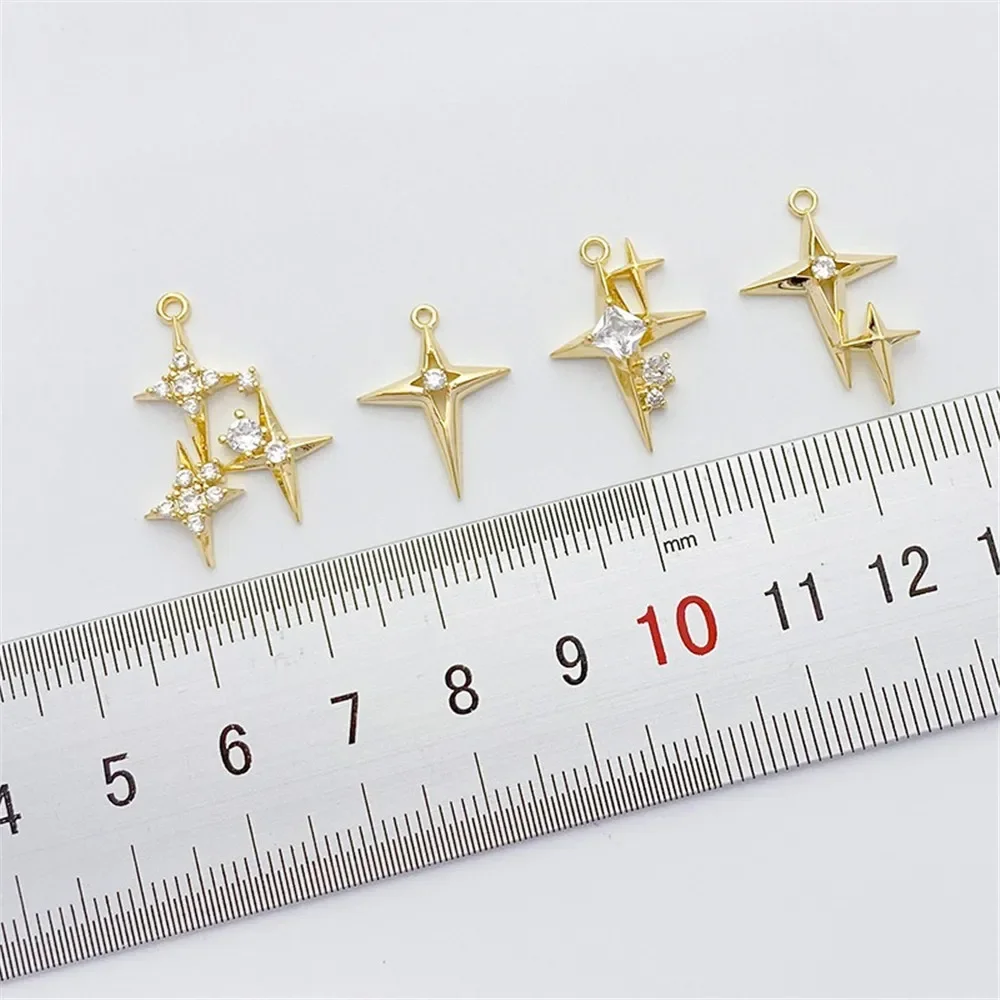 Cross Pendant Necklace Gold - 14K vergoldeter Mikro-Intarsien-Zirkon-Kreuz-Stern-Anhänger Mangxing-Anhänger Diy-Armband Halskette