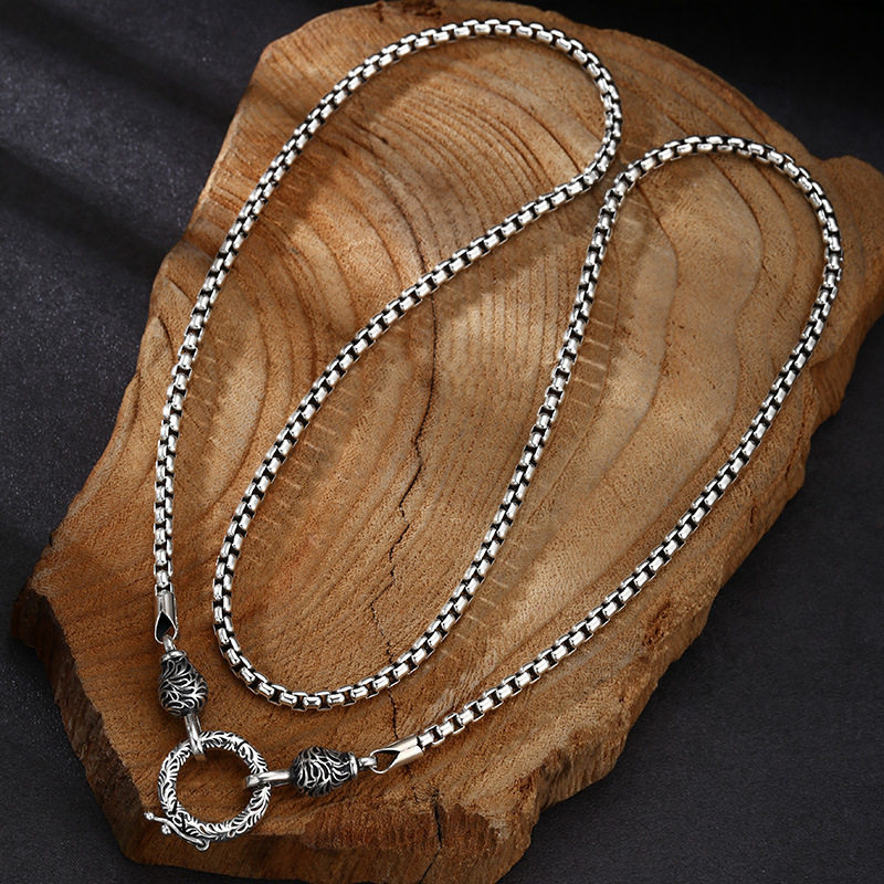 925 Sterling Silver Chain Necklace Men - OUYADI 925 Sterling Silber Retro-Kettenhalskette für