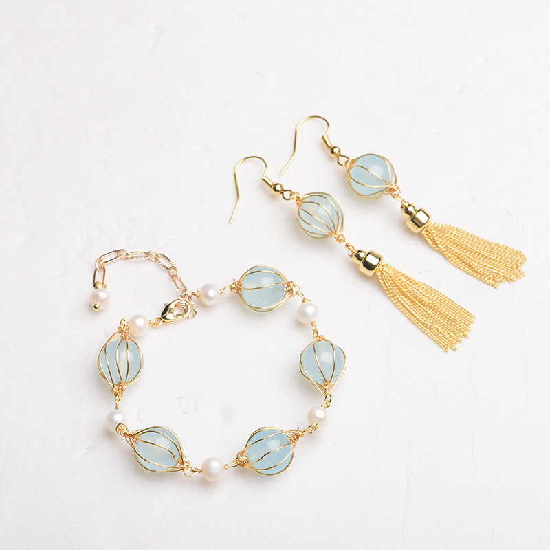 Earrings - Blaue natürliche Jade-Perlenohrringe, Modeaccessoires, Amulett, Vintage-Armband,