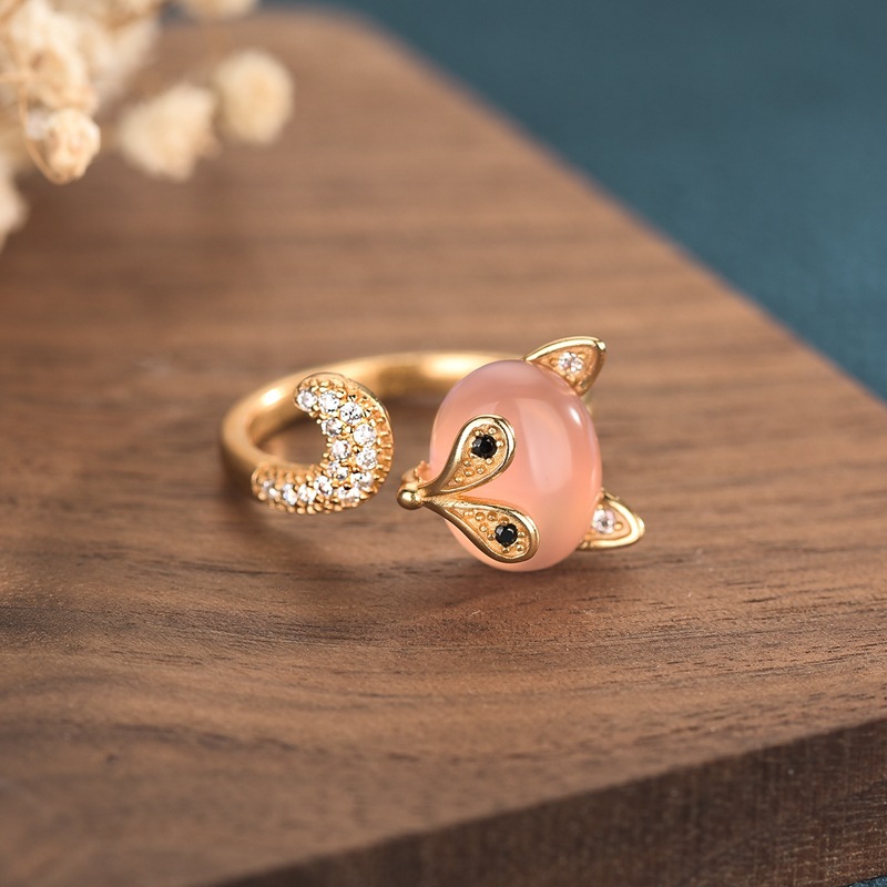Rings - Rosa natürliche Jade-Fuchs-Ringe, echter Schmuck, Talismane,
