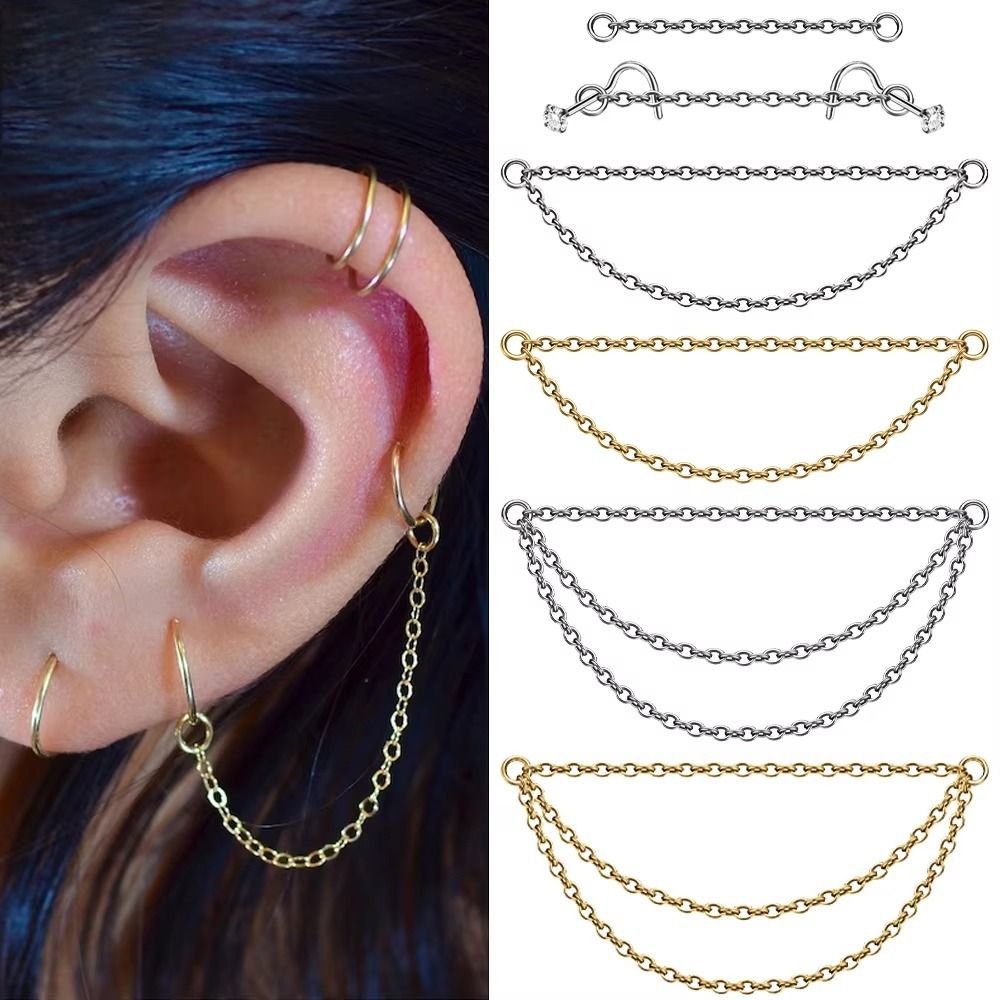 Body Jewelry - Modische Titan-Nasenketten, Doppelketten 25-50mm, Labret-Ketten, Dreischichtige