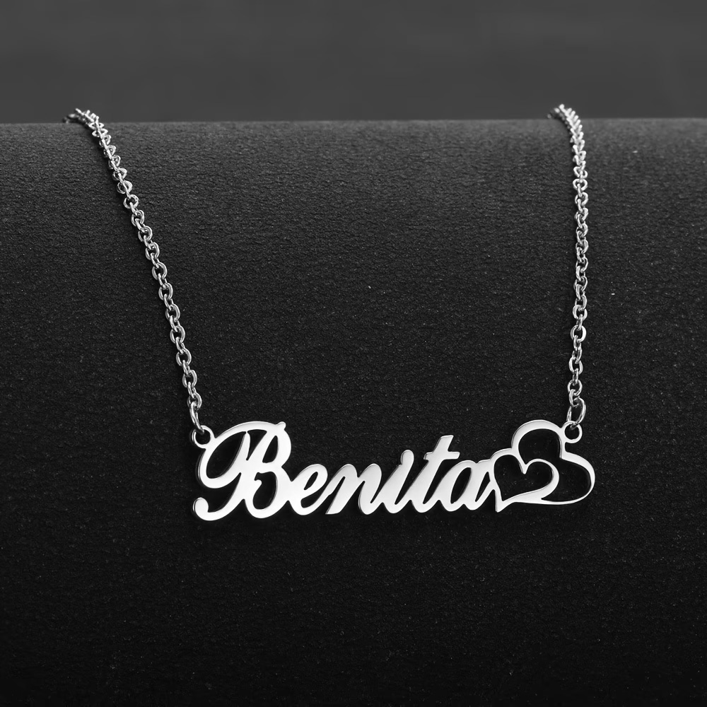 Custom Name Necklace Stainless Steel - Personalisierte Doppelherz-Halskette mit individuellem Namen, Edelstahl,