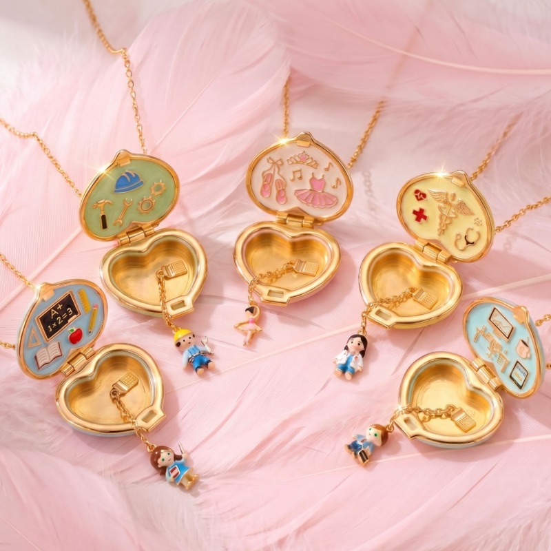 Heart Locket Necklace Photo - Vintage Herzförmige Foto-Medaillon-Halskette Bunter Emaille-Anhänger mit