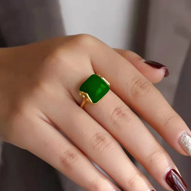 Rings - Natürlicher Hetian-Jade-Ring, Modeschmuck, glücklicher Chalcedon für
