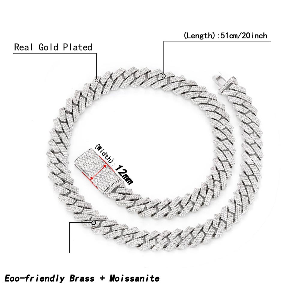 12mm 3-reihige Moissanit Iced  – Cuban Link Chain 12Mm Bewertung und Preis