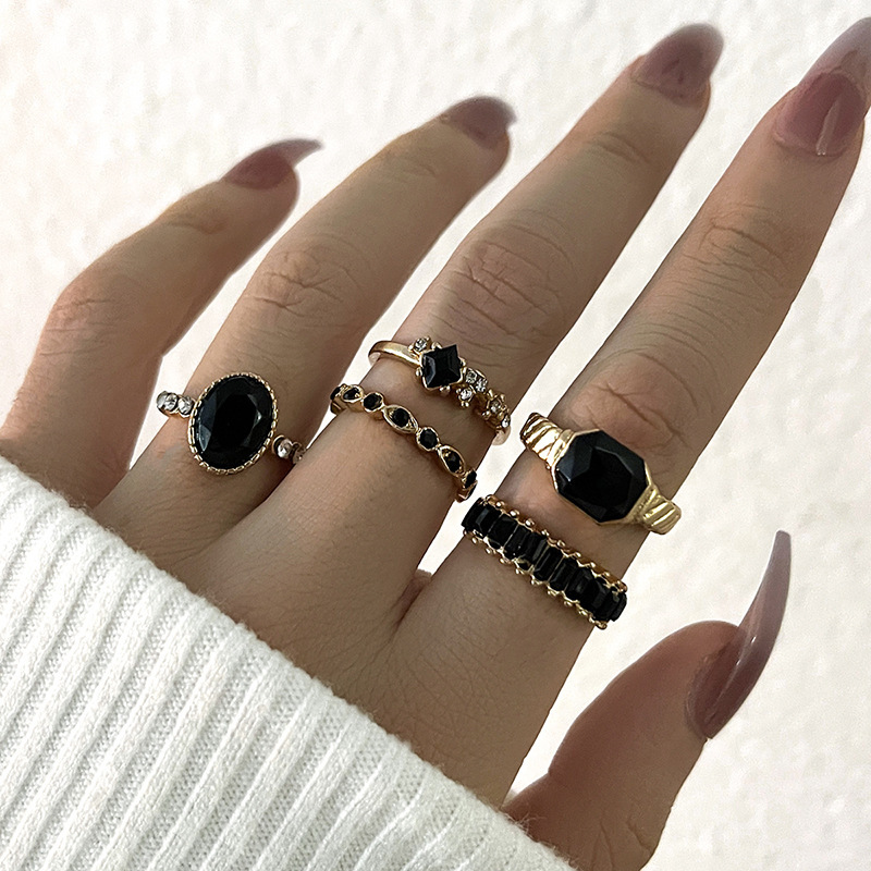 Retro Schwarz Kristall Stein R – Vintage Punk Knuckle Rings Set Bewertung und Preis