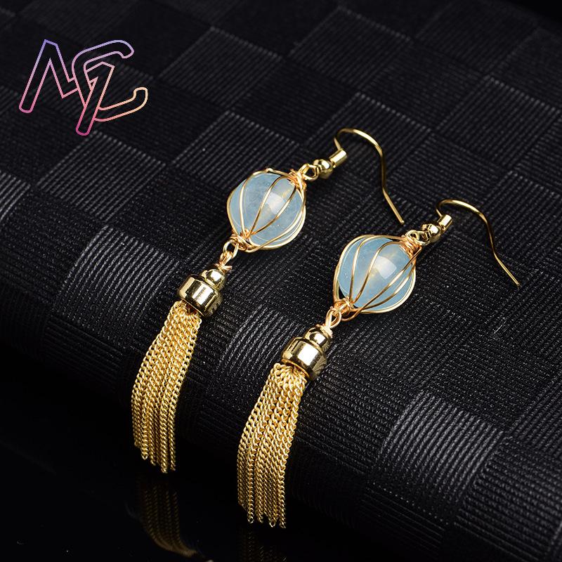 Blaue natürliche Jade-Perlenoh – Earrings Bewertung und Preis