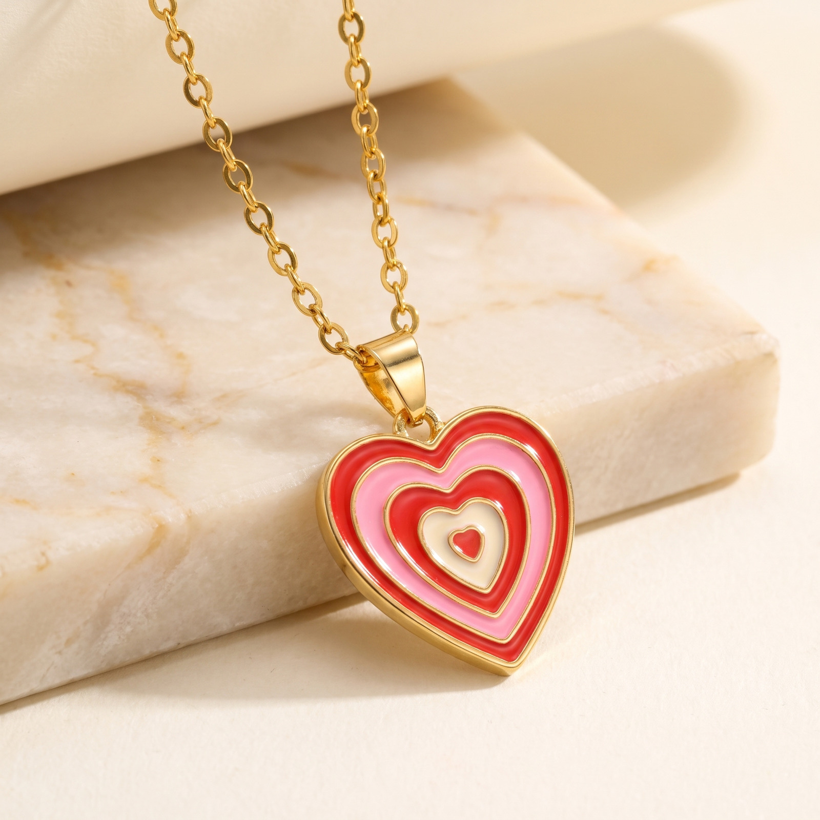 Y2K-Stil Mehrlagige Emaille-He – Layered Pendant Necklace Aesthetic Bewertung und Preis